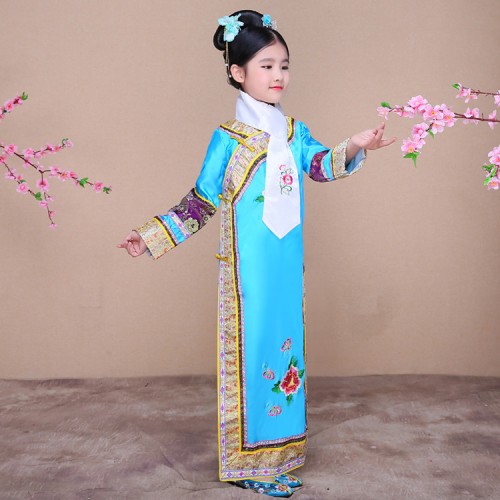 Child Traditional chinese Princess Dance Costume Girl Qing Dynasty Costume Children Hanfu Ancient Court Dress for Cosplay Stage Show